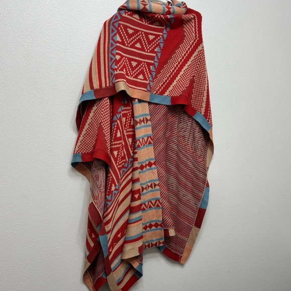 Sundance Epic Memories Aztec Wrap Red Blue Tan Size S/M One Size Cotton Blend - Picture 5 of 14